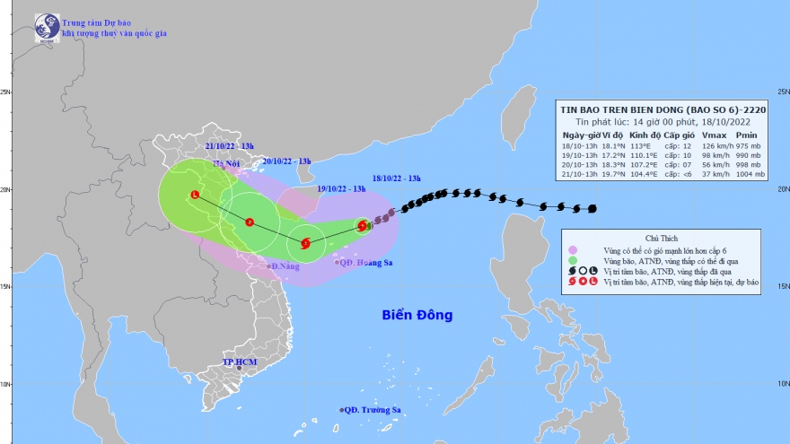 Bão số 6 mạnh cấp 12, giật cấp 14 còn cách Hoàng Sa 210km