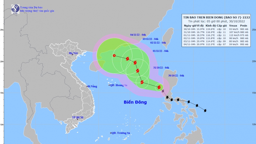 Bão số 7 đã đi vào Biển Đông, với sức gió giật cấp 12