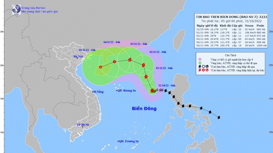 Bão số 7 giật cấp 12 đang có xu hướng mạnh dần lên