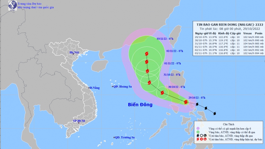 Bão Nalgae đang ở khu vực miền Trung Philippines, giật cấp 12