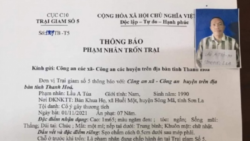 Truy tìm phạm nhân trốn khỏi Trại giam số 5 ở Thanh Hóa