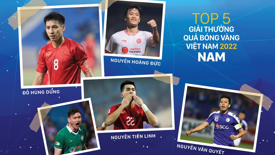 Tốp 5 Quả bóng Vàng Việt Nam 2022: Tiến Linh đấu Văn Quyết và Văn Lâm