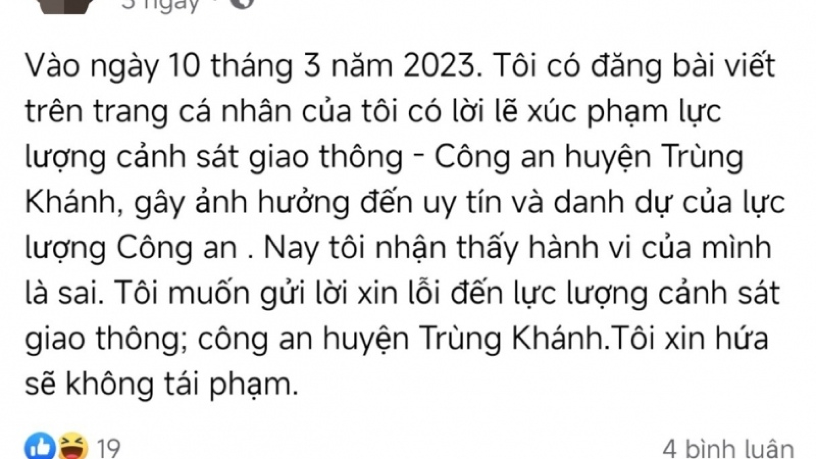 Xử phạt thanh niên xúc phạm lực lượng công an trên mạng xã hội