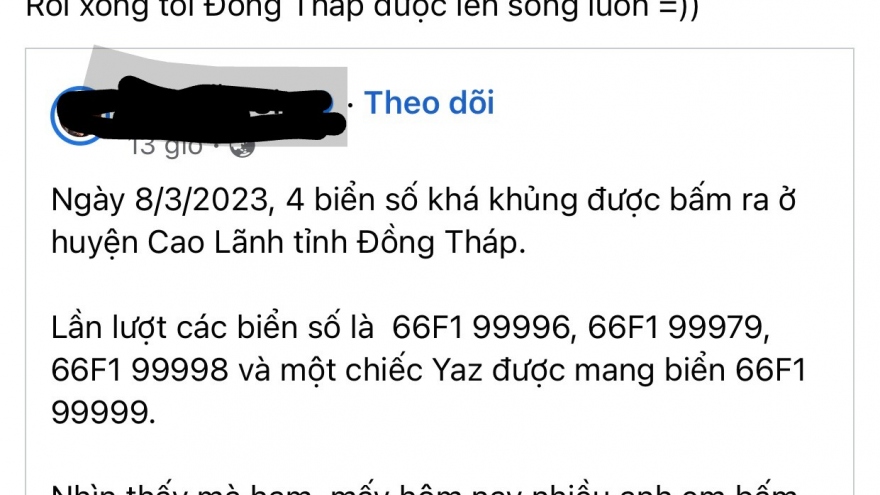 Đồng Tháp thành lập tổ đặc biệt kiểm tra vụ 4 biển số xe đẹp