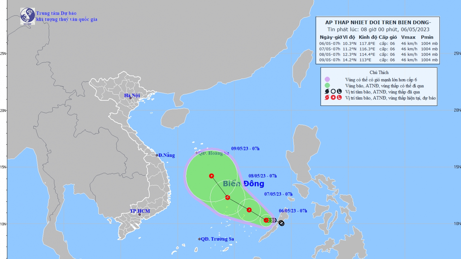 Áp thấp nhiệt đới cách đảo Song Tử Tây khoảng 400km về phía Đông Đông Nam