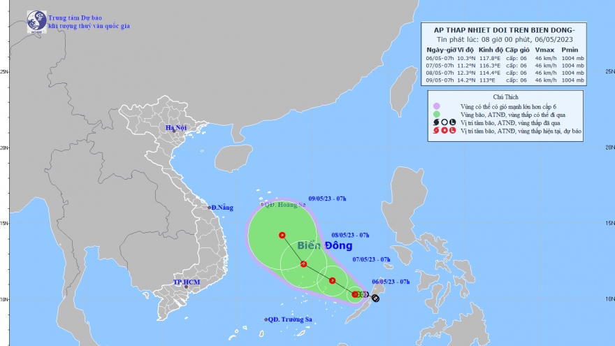 Áp thấp nhiệt đới cách đảo Song Tử Tây khoảng 400km về phía Đông Đông Nam