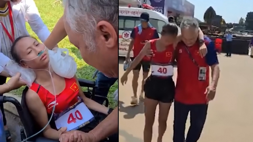 VĐV Marathon Việt Nam ngất xỉu, phải thở oxy khi về đích ở SEA Games 32