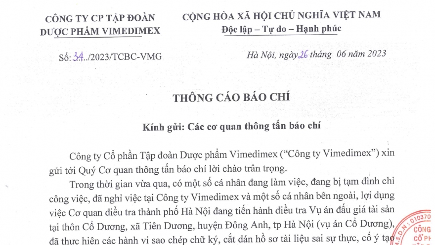 Công ty Vimedimex lên tiếng về thông tin sai sự thực