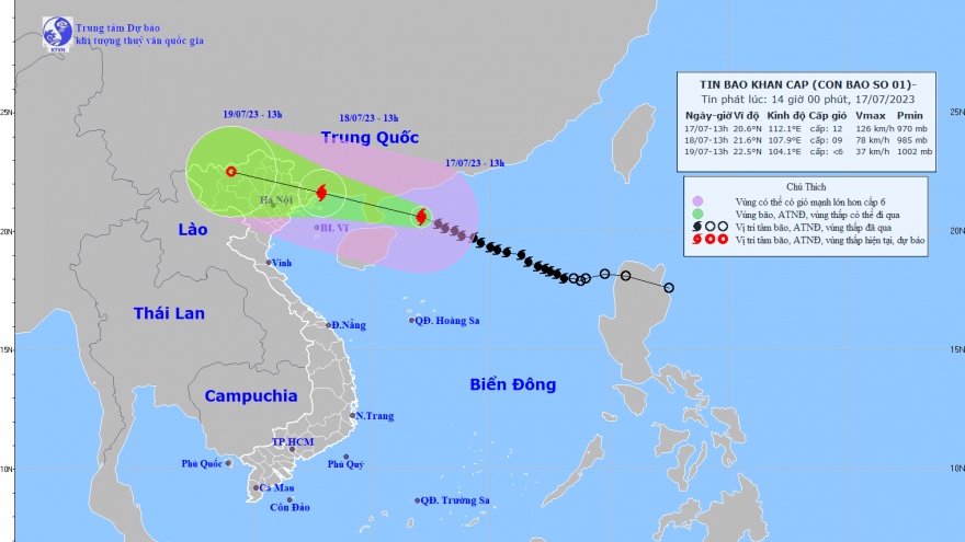 Bão số 1 giật cấp 15, cách Móng Cái (Quảng Ninh) khoảng 480km