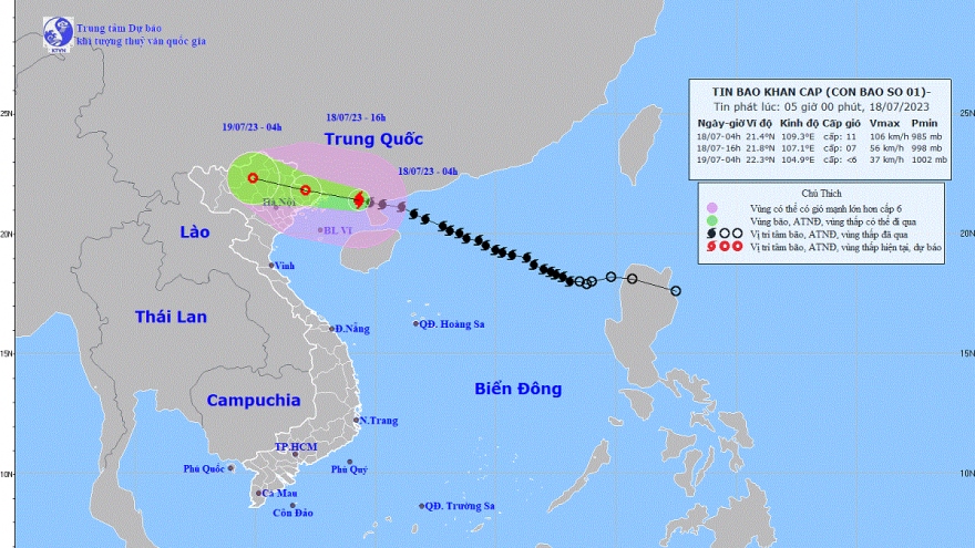 Bão số 1 cách Móng Cái 140km, gió giật cấp 14