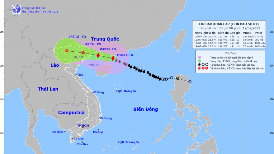 Bão số 1 giật cấp 15 cách Quảng Ninh 330km, miền Bắc mưa lớn từ đêm nay