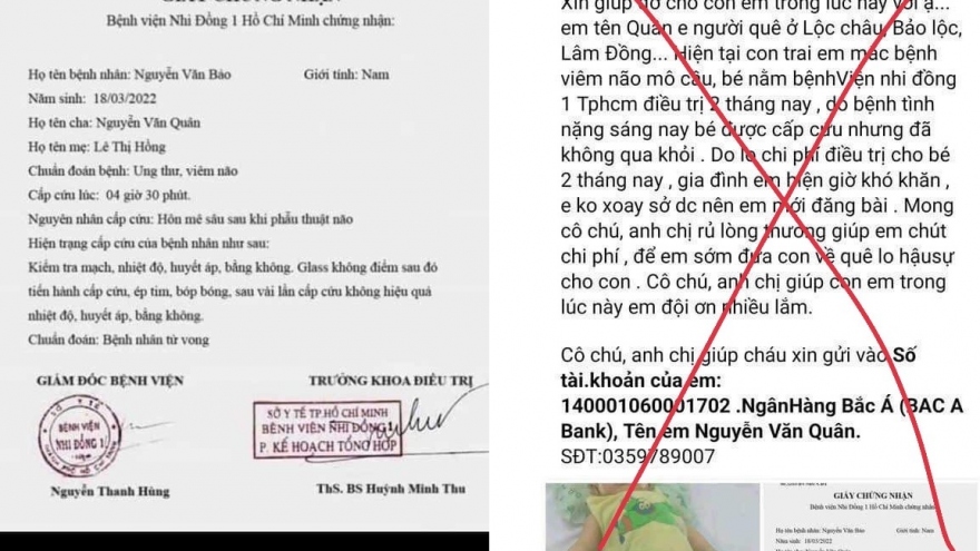 Bệnh viện Nhi đồng 1 TP.HCM lại bị giả mạo giấy kêu gọi từ thiện