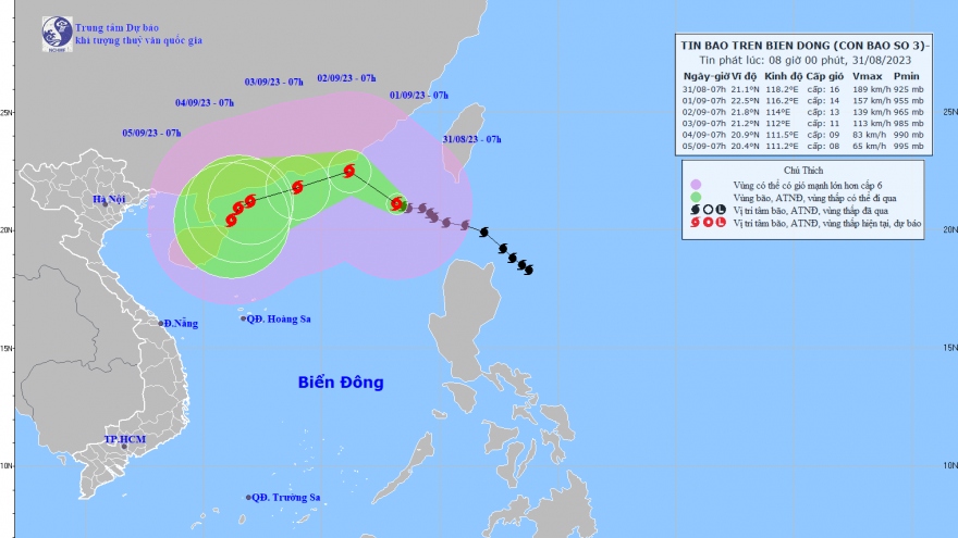 Bão số 3 giật cấp 17, cách Hồng Kông (Trung Quốc) khoảng 470km