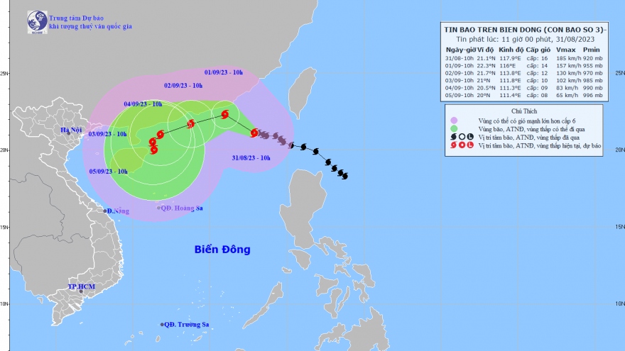 Bão số 3 ảnh hưởng vùng biển phía Đông Bắc của khu vực Bắc Biển Đông