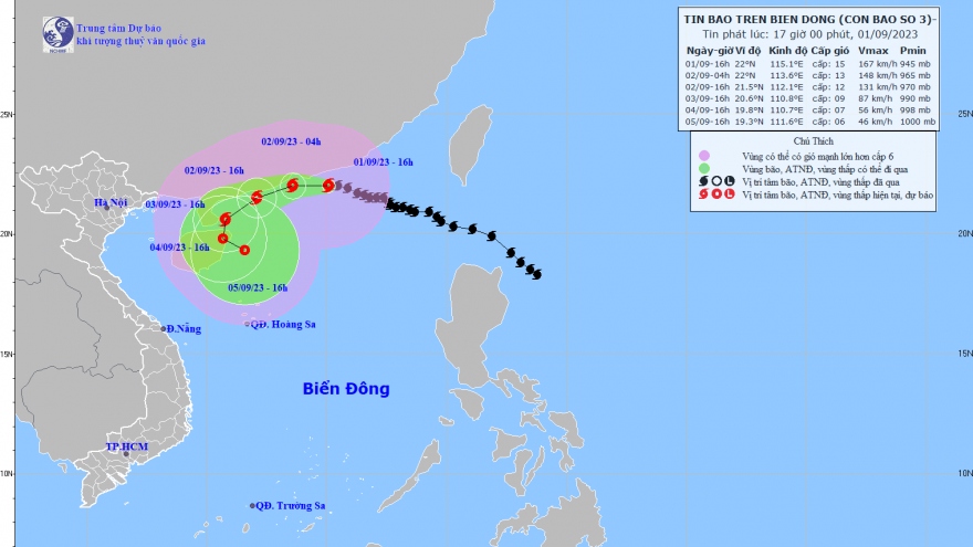 Bão số 3 giật trên cấp 17 di chuyển theo hướng Tây