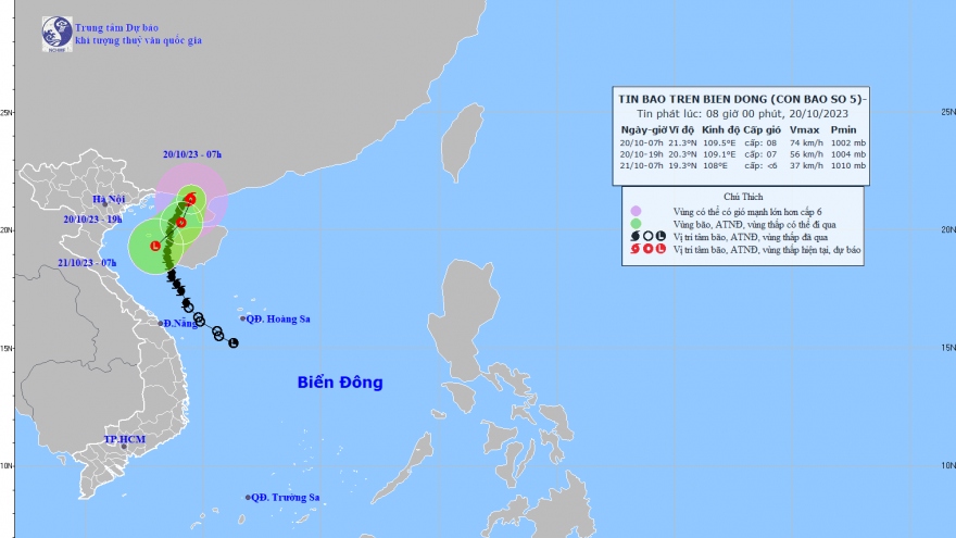 Bão số 5 đang ở khu vực Bắc Vịnh Bắc Bộ, giật cấp 10