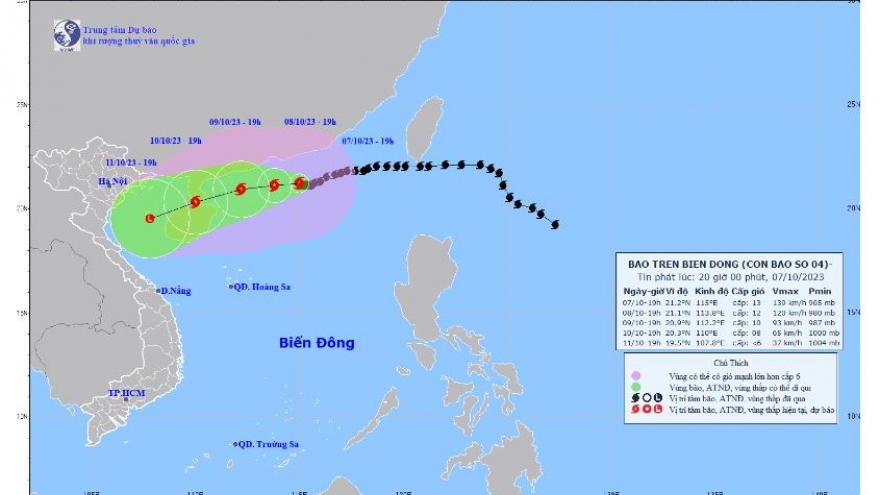 Bão số 4 vẫn mạnh cấp 13, giật cấp 16, di chuyển chậm theo hướng Tây