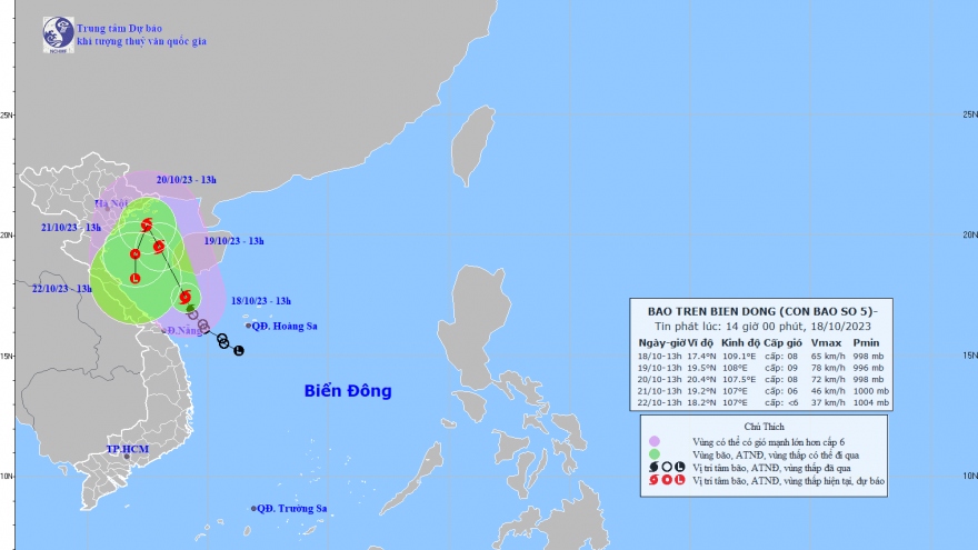 Bão số 5 giật cấp 10, cách Quảng Trị-Thừa Thiên Huế khoảng 200km