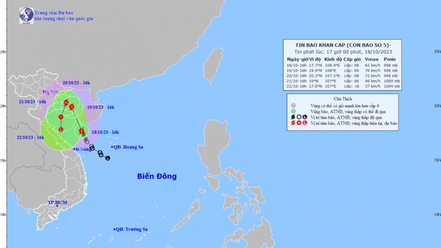 Bão số 5 đang trên vùng biển Hải Nam (Trung Quốc), giật cấp 10