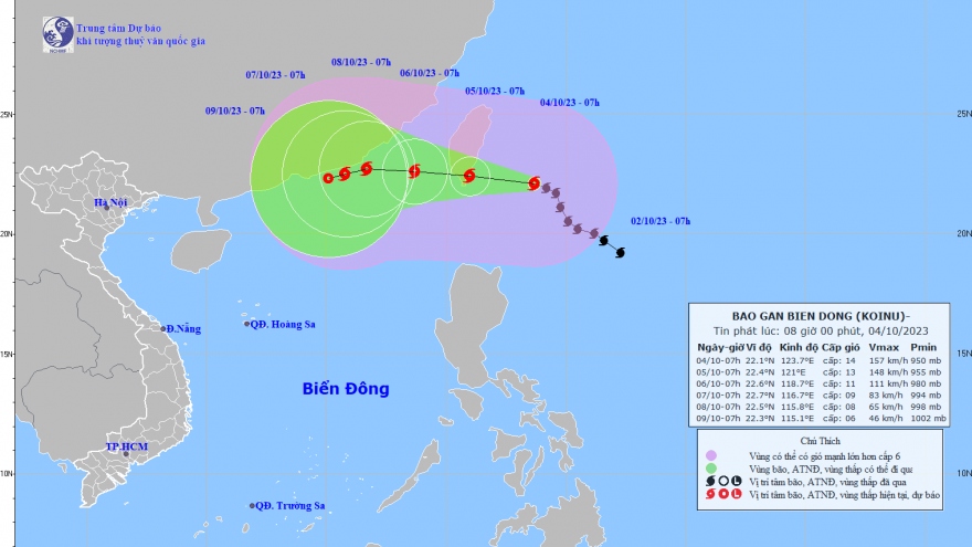 Bão Koinu giật cấp 17, cách Đài Loan (Trung Quốc) khoảng 300km