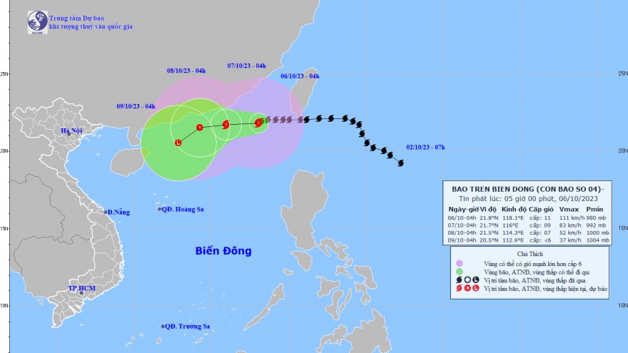 Bão số 4 cách Hong Kong, Trung Quốc khoảng 430km với gió giật cấp 14