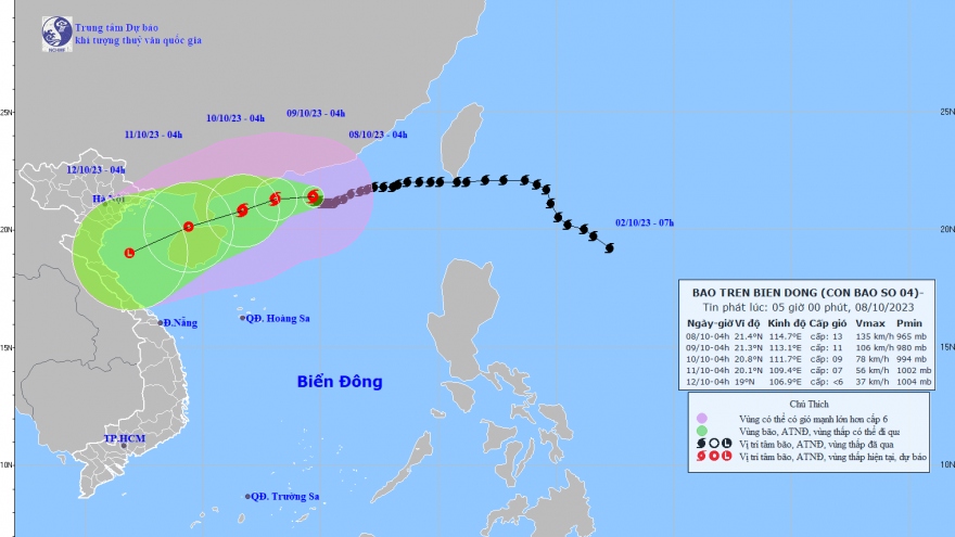 Bão số 4 sức gió mạnh nhất vùng tâm bão mạnh cấp 13