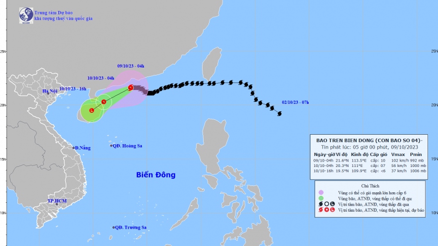 Tin bão trên Biển Đông: Bão số 4 giật cấp 13 di chuyển chậm theo hướng Tây