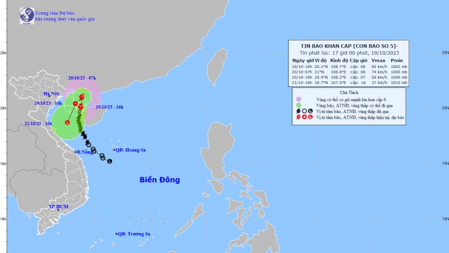 Bão số 5 đang ở khu vực biển đảo Bạch Long Vĩ