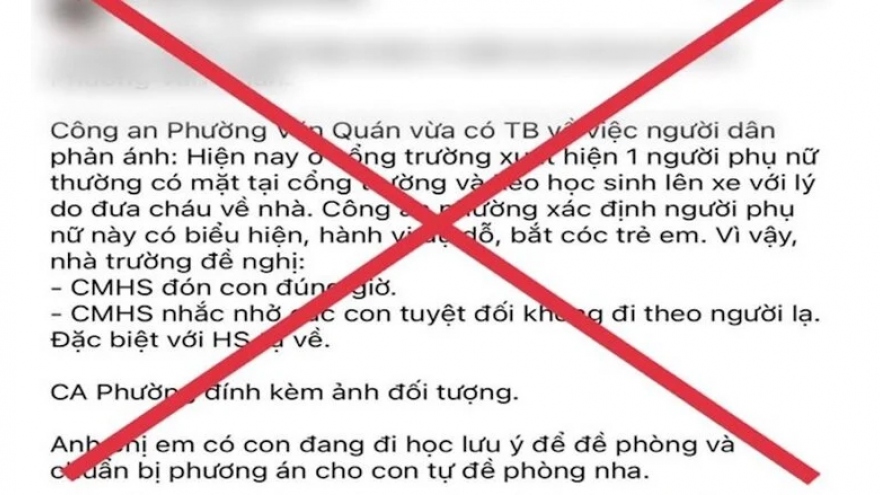 Công an bác tin bắt cóc trẻ em ở quận Hà Đông, Hà Nội