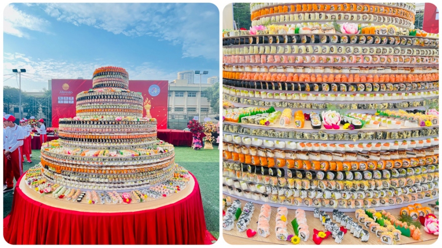 Giant sushi birthday cake sets Vietnamese record