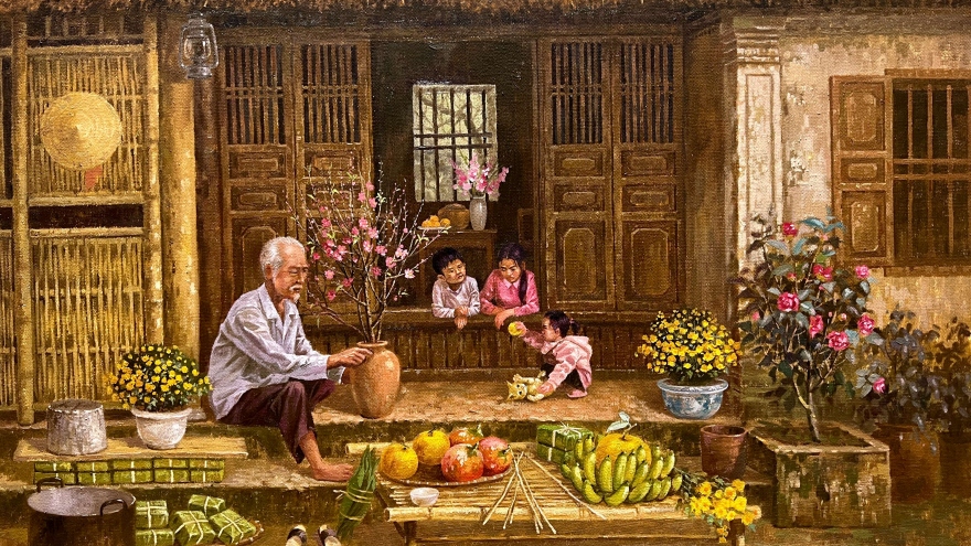 Xao xuyến phong vị Tết xưa qua tranh của họa sĩ Trần Nguyên