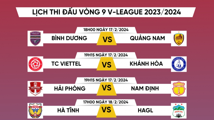 Lịch thi đấu vòng 9 V-League 2023/2024: Căng ở hai đầu bảng xếp hạng