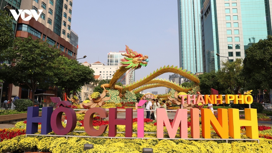 Nguyen Hue flower street given Tet makeover