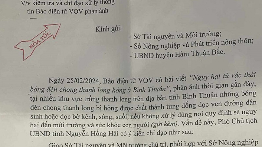 UBND tỉnh Bình Thuận chỉ đạo xử lý thông tin mà Báo Điện tử VOV phản ánh
