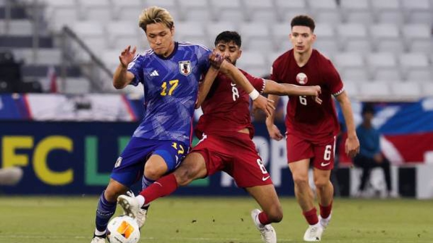 Tứ kết U23 châu Á 2024: U23 Nhật Bản thắng 4-2 trước 10 người U23 Qatar ở hiệp phụ
