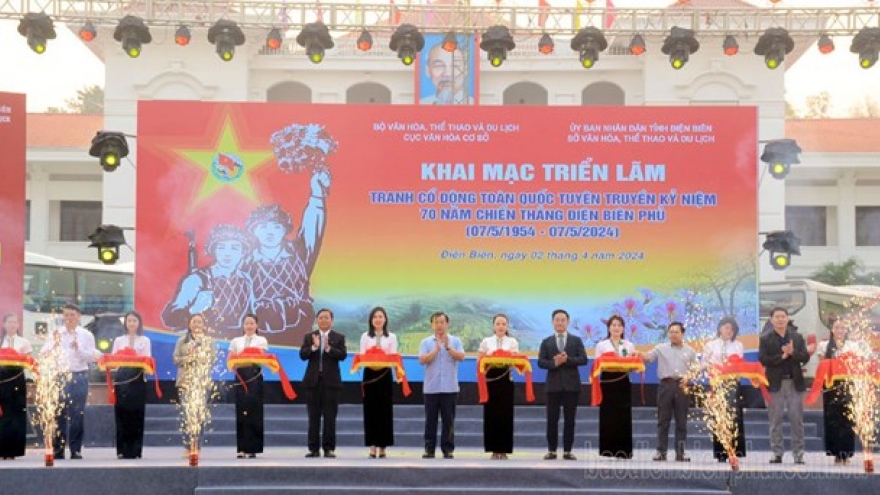 Large posters exhibited to mark Dien Bien Phu Victory