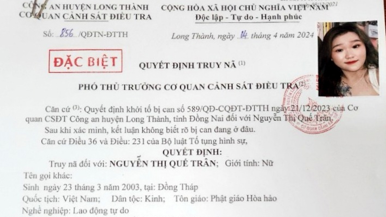 Bắt nữ đối tượng bị truy nã đặc biệt khi nhập cảnh vào Việt Nam