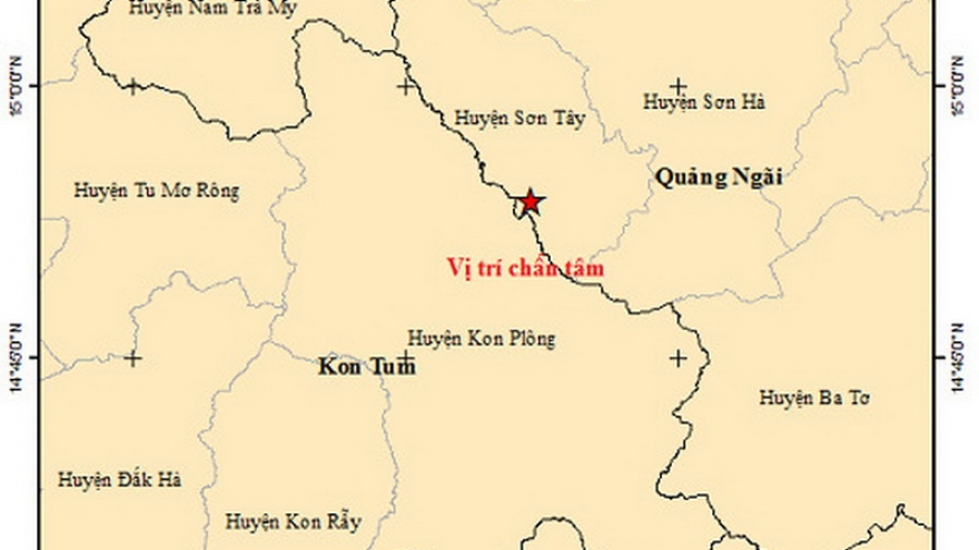 Xảy ra động đất tại Quảng Ngãi và Kon Tum