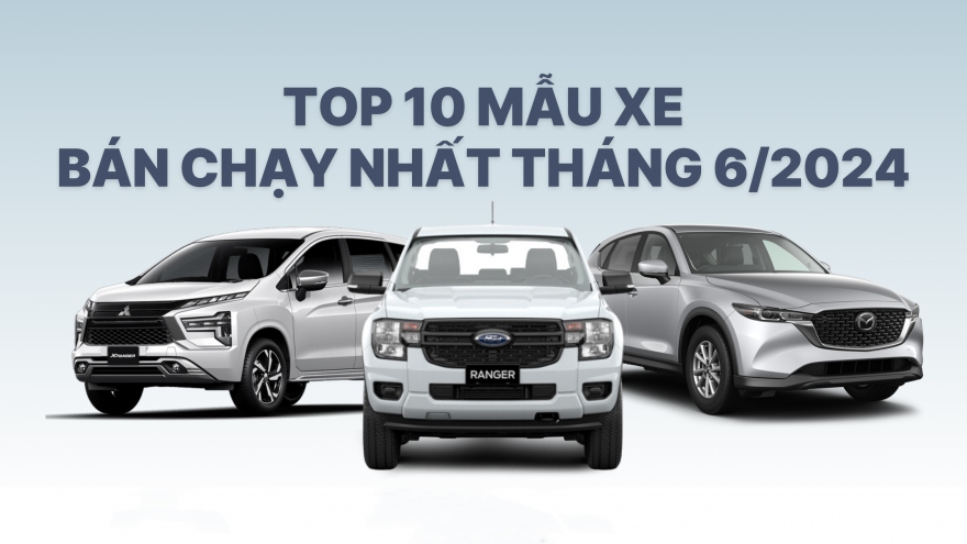 Top 10 mẫu xe bán chạy nhất tháng 6: Ford Ranger lên ngôi