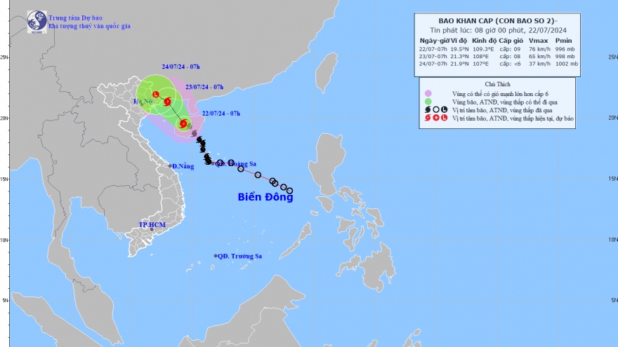 Bão số 2 giật cấp 11, di chuyển theo hướng Tây Bắc