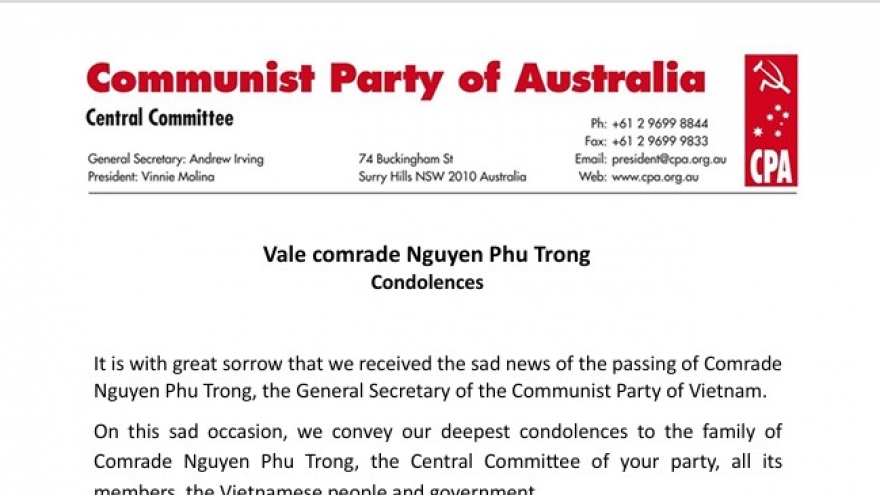 Quốc tế dành sự tôn trọng cao với những cống hiến của Tổng Bí thư Nguyễn Phú Trọng