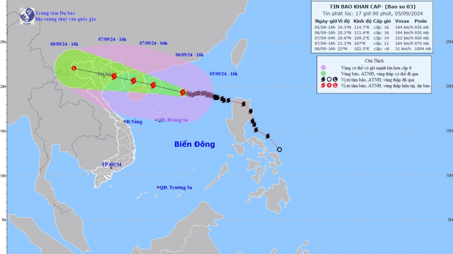 Bão số 3 cách Hải Nam (Trung Quốc) 400km, giật cấp 17