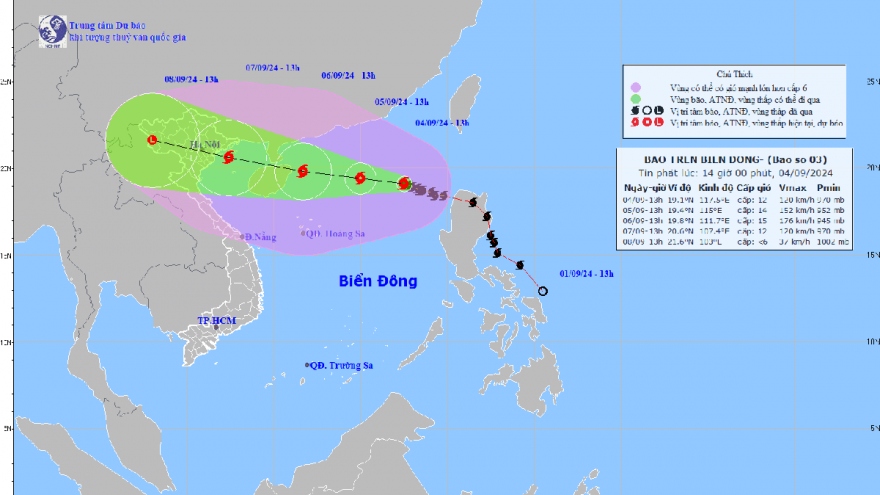Bão số 3 di chuyển hướng Tây Tây Bắc, sóng biển vùng gần tâm bão cao 7-9m
