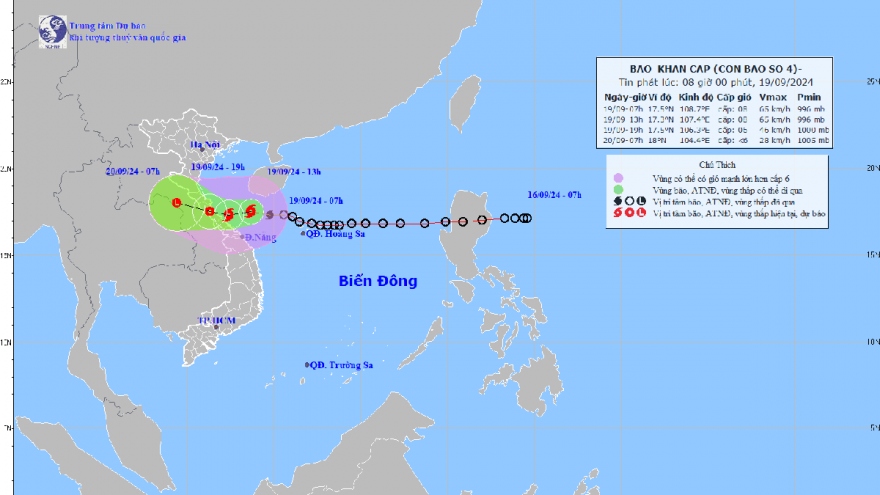 Cập nhật: Bão số 4 cách Quảng Bình - Quảng Trị khoảng 190km về phía Đông