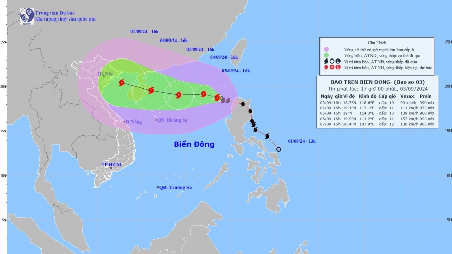 Bão số 3 đang di chuyển theo hướng Tây Tây Bắc