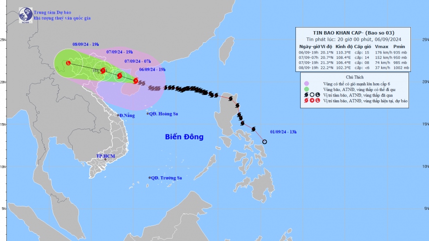 Nửa đêm nay (6/9), siêu bão Yagi sẽ đi vào Vịnh Bắc Bộ, gió giật mạnh tại Cô Tô