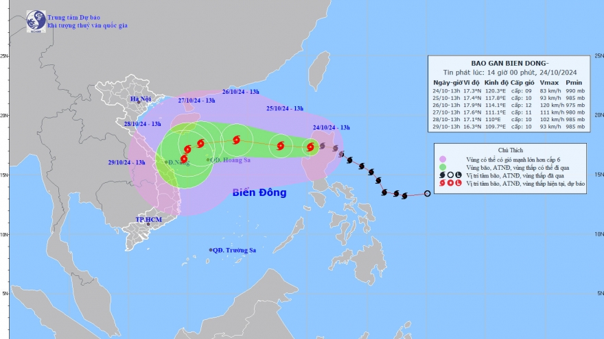 Bão Trà Mi sắp di chuyển vào Biển Đông, giật cấp 11