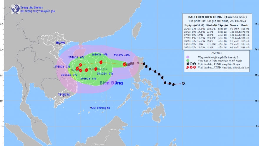 Bão số 6 giật cấp 15 cách quần đảo Hoàng Sa 210 km