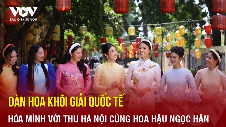 Dàn hoa khôi giải quốc tế hoà mình với thu Hà Nội cùng Hoa hậu Ngọc Hân