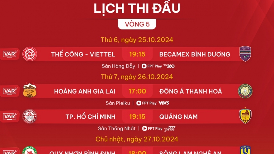 Lịch thi đấu và trực tiếp vòng 5 V-League 24/25 hôm nay 25/10